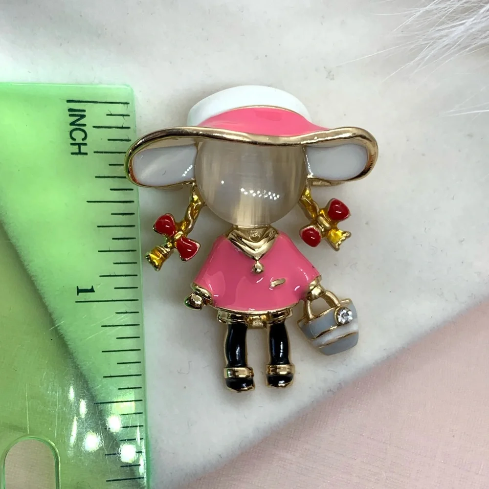 Cute Opal Pink Dress Girl Brooch